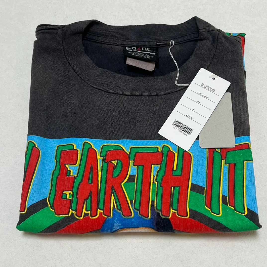 Genuine open mold SAINT MICHAEL SS TEE/ON EARTH/BLK Jesus, Mary, Holy Infant Earth TEE Ready-made garments, Assut special parts dyed, washed and distressed Vintage process, front and rear super complex super large printing, top purchasing process